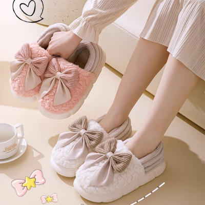 Bowow Fluffy Slippers with Big Bow