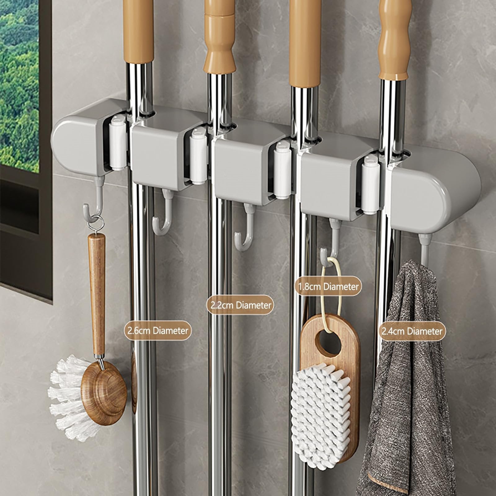 Hangarmop Mounted Mop Holder with Hooks