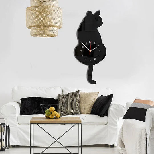 Cattime Nordic Cat Tail Wagging Wall Clock