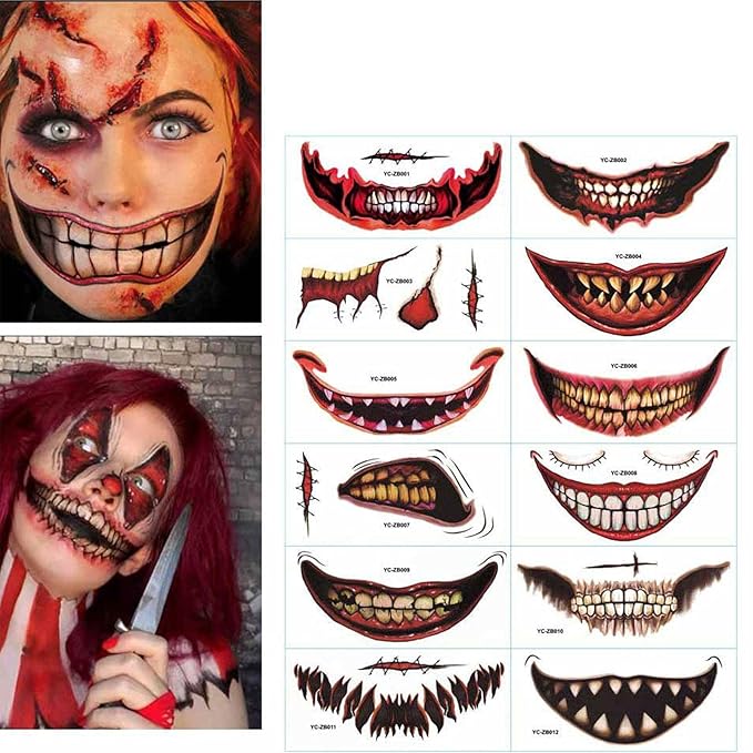 Halloween Prank Tattoo Stickers Set of 12 | 6 + 6 FREE