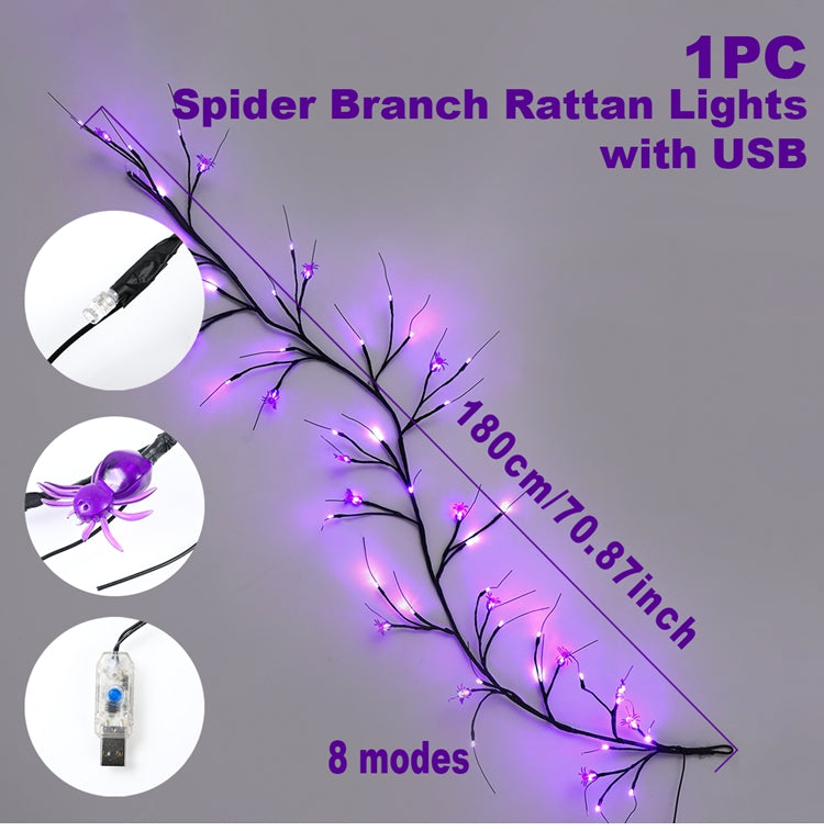 Necrolite Halloween Purple Spider Vine String Lights