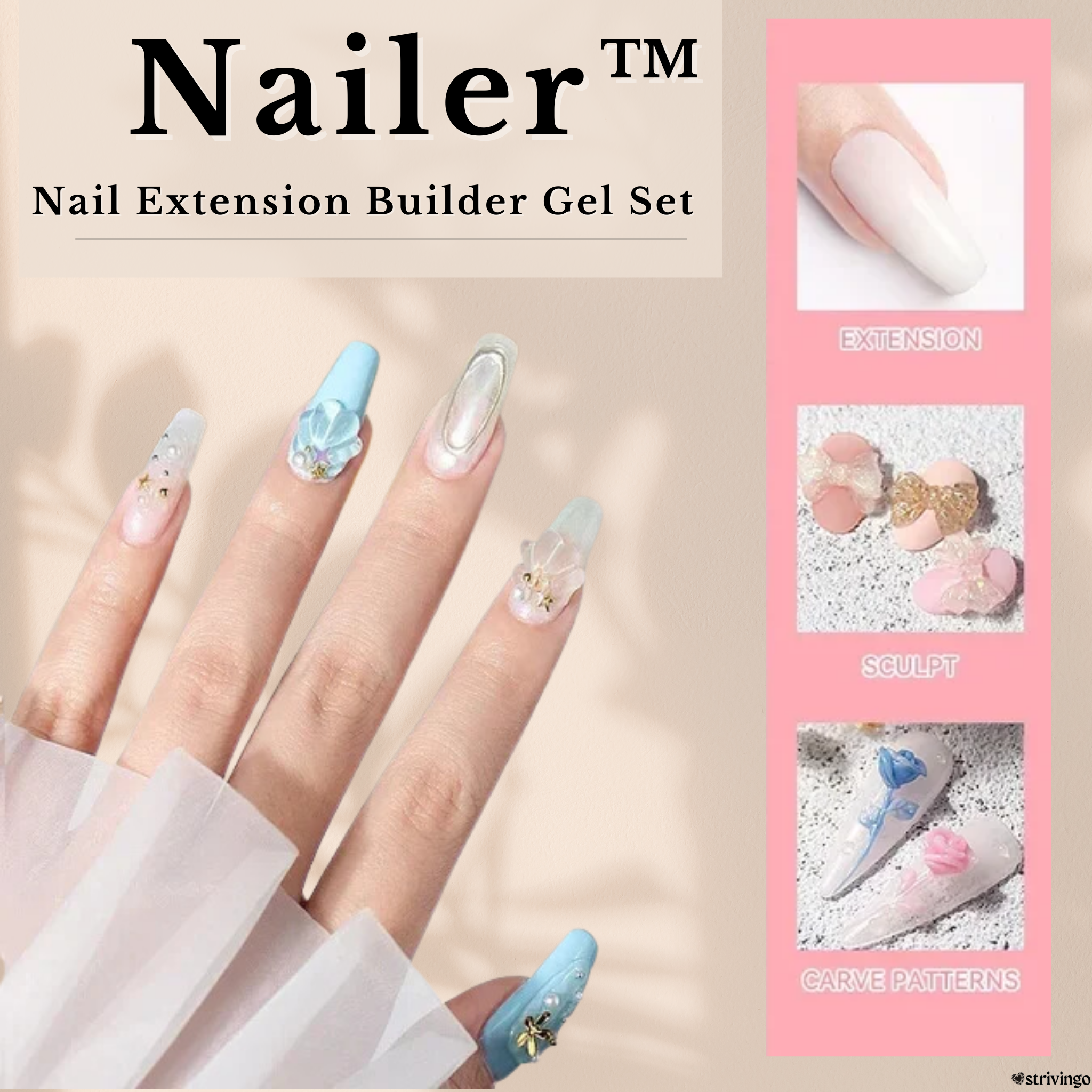 Nailer™ Nail Extension Builder Gel Set | incl. UV-lamp!