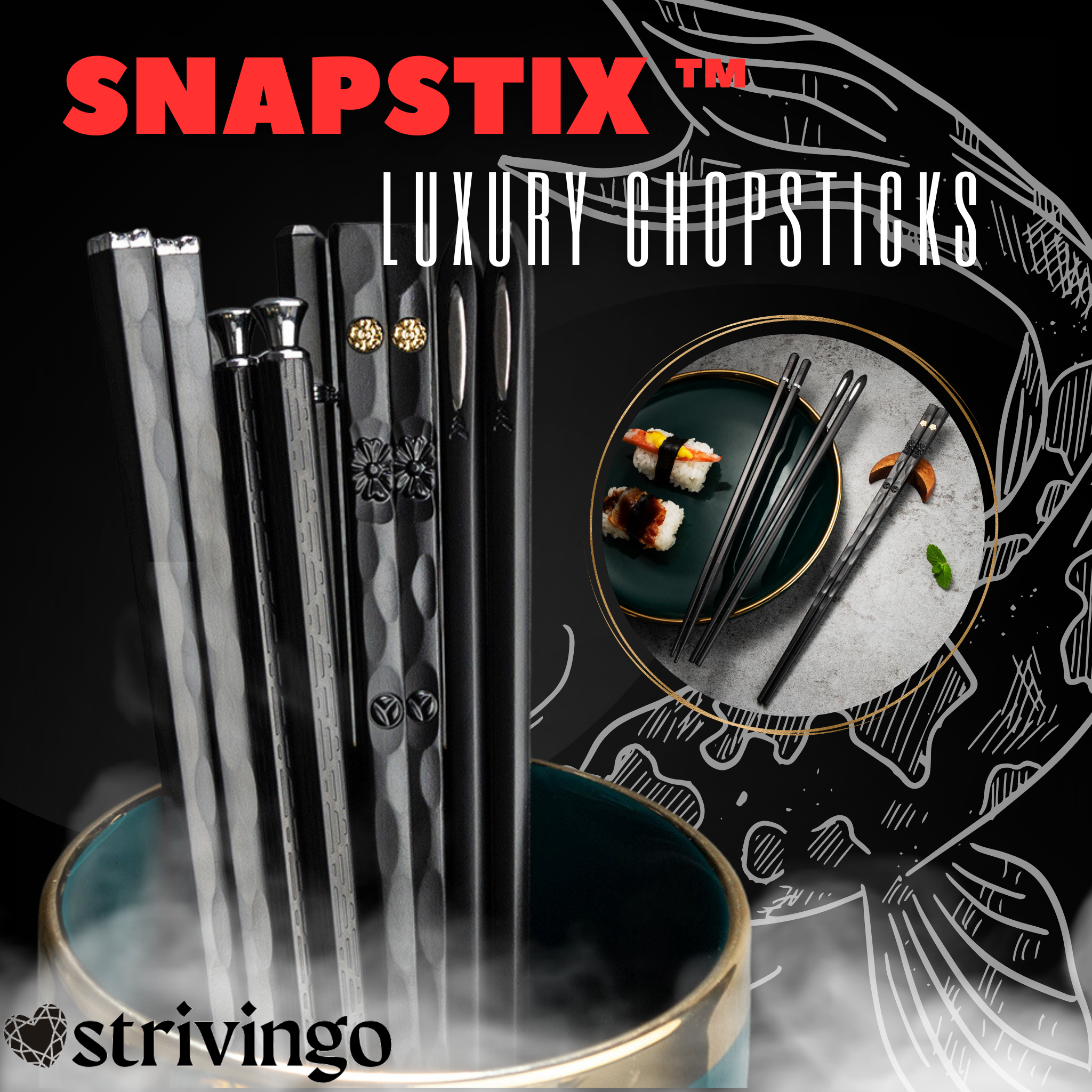 SnapStix™ Luxury Chopsticks | Set Of 5