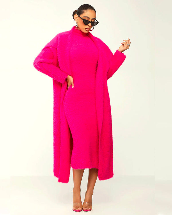 Kylie 2 Piece Fluffy Maxi Dress with Cardigan