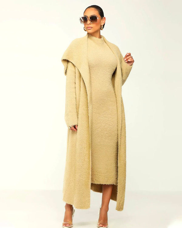 Kylie 2 Piece Fluffy Maxi Dress with Cardigan