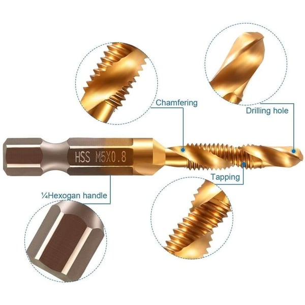 Titrillbit 6-Piece Titanium Plated Tap Drill Bit Set