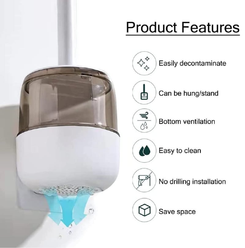 Silieasy Punch-Free Wall-Mounted Silicone Toilet Brush with Long Handle